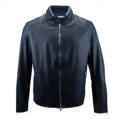 Heinz Bauer Leather Jacket San Remo Navy Blue